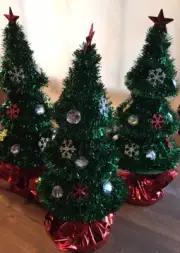Set of 3 Mini Decorated Christmas Trees 10" Red Star Artificial