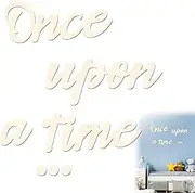 MEKEET Once Upon A Time Sign & 20 Dispensing Glue Kids Room Stickers, Wooden Wall Art Stickers, Reading Corner Decor, Baby Shower Birthday Gift, DIY Decor, Beige