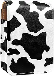 Travel Lipstick Organizer Case,Lipstick Case Portable Makeup Bag with Mirror,Cow Black and White Print