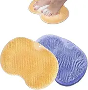 2pc Shower Foot & Back Scrubber, Wall Mounted Massage Pad, Silicone Bath Massage Cushion Brush with Suction Cups for Body Scrubber Improve Foot Circulation (Blue+Yellow, One size)