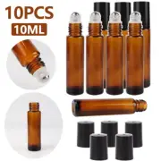 10X 10ml Roller Bottles Amber Thick Glass Steel Roll on Ball for Essential Oils