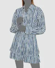 Vince. Women's Blue Oversized Painterly Stripe Button-Up Shirt Top Size XS