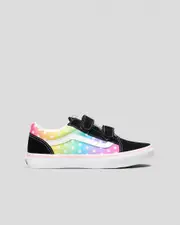 [Vans] Vans Girls' Old Skool V Shoes in Glow Rainbow Black Size 02 02 Glow Rainbow Black