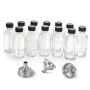 AOZITA 12 Pack, 2 oz Small Clear Glass Bottles w/Lid & 3 Funnels - 60ml Boston