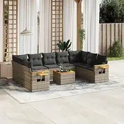 10 Piece Garden Sofa Set with Cushions Grey Poly Rattan Patio Bar Sets