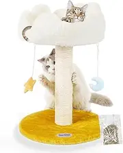 Happi N Pets Cloud Cat Scratching Post with Bed, Cat Tree for Indoor Cats, Nature Sisal Cat Scratcher with Cat Cozy Fluffy Perch for Kitten & Adult Cats, Small Cat Tower with Balls, Stable Cat Stand