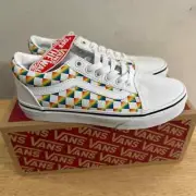 NIB Vans Old Skool Rainbow Checkered White Sneakers Size 2.5 Kids Unisex