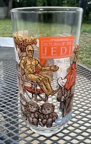 1983 STAR WARS Return of the Jedi Glass Burger King Ewoks C3PO PERFECT COLORS!!