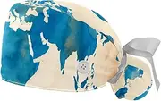 [YTYVAGT] 2-Pc,Gourd-Shaped Working Cap,Fisherman Hat with Buttons and Cotton Sweatband,Blue Retro World Map
