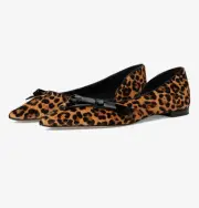 Cole Haan Ballet Flats Leopard Print Size 8 Noella Bow Skimmer Point Toe Fur