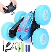 REMOKING Remote Control Car,RC Car with Colorful Sides Light Strip & Headlights for Kids,4WD 2.4Ghz Double-Sided Fast Flips Stunt Cars for 6-12 Year Old Boys Girls Xmas Birthday Gifts