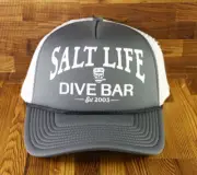 Salt Life Dive Bar EST 2003 Fishing Snap Back Hat Cap Grey White Adult NWT