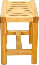 Small Stool for Adults, Foot Rest Shaving Step Stool with Storage Shelf, Stable Anti Slip Wooden Bath Stool Curved Seat for Home Bathroom Stools, Bearing 250kg(42x33x50cm)