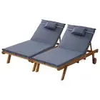 2x Sun Lounge Wooden Lounger Outdoor Furniture Day Bed Wheel Patio Grey Gardeon