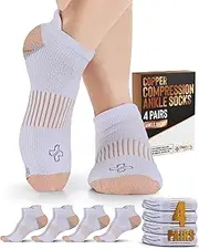 [Doctor's Select] Copper Ankle Compression Socks for Women and Men - 4 Pairs | Athletic Running Plantar Fasciitis Socks