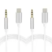 2 PCS Type C USB-C to 3.5mm Male Audio AUX Cable Adapter 1m/6ft For Car Headphone For iPhone 15 IOS Sumsung Xiaomi Huawei - Silver