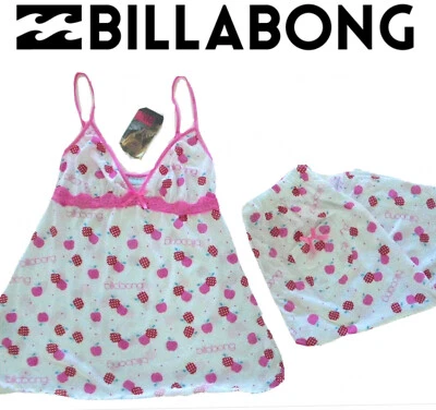 BNWT BILLABONG LADIES PINK LADY CAMI & 3/4 PANTS (WHITE) PJ SLEEPWEAR SET (8)