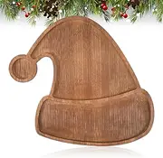 Maxcheck Christmas Wood Santa Hat Shaped Platter Distressed Christmas Board Rustic Farmhouse Wood Serving Tray Decorative Wooden Serving Platters for Charcuterie Cheese Food Fruit Appetizer Dessert