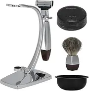 Vomeko 5PCS Set Manual Men Shaving Kit, Men Wet Shave Set, 100g Soap R azor Shave Brush Bowl Stand Holder
