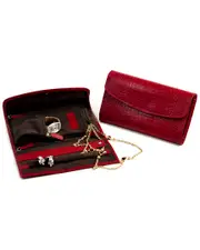 Bey-Berk Croco Leather Multi-Compartment Jewelry Clutch