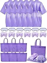 24 Pcs Kids Spa Party Supplies for Girls 6 Spa Party Robes 6 Tote Bags 6 Headbands 6 Spa Masks (Light Purple Style,Size 10), Light Purple Style, 10