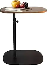 C Shaped End Table, Side Table for Sofa, End Table for Living Room, Adjustable Height TV Tray, Swivel Couch Side Table That Slides Under (Walnut)