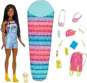 Barbie It Takes Two Doll & Accessories, Brooklyn Camping Playset with Doll, Pet Puppy & 10+ Accessories Including Sleeping Bag
