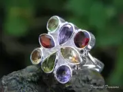 Amethyst, Citrine, Peridot, Garnet & Silver Ring (Size 5 3/4, L) #248721