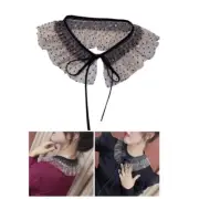 Women False Collar Shawl Dots Sheer Organza Mesh Ruffled Ties Up Capelet