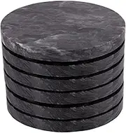 Argon Tableware Black Marble Coasters - 10cm - Pack of 6 - Round Drink Placemats Reusable Dining Table Drink Coaster Placemats Drinking Glass Mat Cup Bar Mats for Table Setting, Restaurants