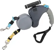 2 Dog Retractable Dog Leash, 360° Rotation Double Headed Two Dogs Independent Control Dog Leash with LED Light, 3 Meters Lock and Unlock Easily Reflective Webbing for Small Dogs (Grey)