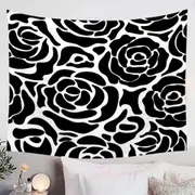 Black and White Roses Pattern Tapestry