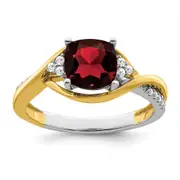 Solid 14k Two-tone Cushion Simulated Garnet and CZ Ring