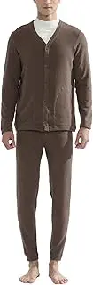 [Generic] Men's Thermal Underwear Set, Button Down Base Layer Set Silk Wool Winter Thermal Set Equipped with Warm Patches