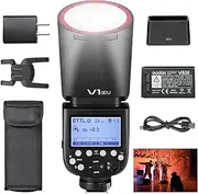 Godox V1 S Flash for Sony Camera with 2pack 76Ws 2600mAh Battery 2.4G TTL Round Head Speedlight 480 Full Power Shots 1/8000s HSS 1.5s Recycle Time 10 Level LED Modeling Lamp (V1-S)