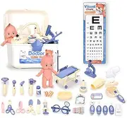 MR.TIMELAG Deluxe Doctor Play Set for Kid - 24PCS Pretend Play Medical Kit with Realistic Toy Doctor Tool, Electronic Stethoscope, & Carrying Case - Educational Role Play Toy Gift for Boys & Girls Age