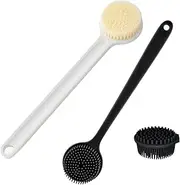 2Pcs Body Scrubber，Silicone Body Scrubber and Dry Brushing Body Brush,Double Sided Shower Brush for Shower Exfoliating,Long Handle Body Brush, Anti-Slip Back Scrubber for Shower for Men Women Adult, Shower Bath Brush