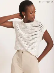 Mint Velvet White Sequin Knit Top (W31829) | $205