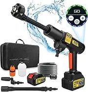 Gisam Battery Pressure Washer, Max 35 Bar 507 PSI Mobile Pressure Washer with 2 x 3000 mA Battery, Foam Sprayer, 6-in-1 Multifunctional Nozzle and 180° Rotating Nozzle for Car (Gisam-01)