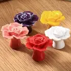 Rose Flower Shape Door Pulls Handles Ceramic Drawer Closet Cupboard Knobs 2/4Pcs