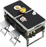 BAOJUHUIKANG Black Small-Scale Aluminium Camping Table, Portable Foldable Stall Table with 3 Adjustable Height Apply to Indoor Picnic Party Wedding Event