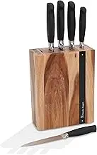 Stanley Rogers Black Flash Knife Block Set, Stainless Steel Cook's, Bread, Carving, Utility and Paring Knives, 1 Knife Block (Colour: Brown, Black), Quantity: 1 Set, 6 Pieces