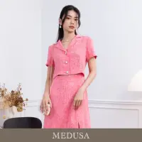 在飛比找momo購物網優惠-【MEDUSA 曼度莎】現貨-小露肚桃粉色襯衫領洋裝（M-X