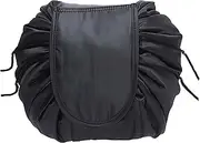 Large Capacity Lazy Makeup Bag - Waterproof Drawstring Toiletry Bag - Portable Cosmetic Storage Case for Travel - Ideal for Women and Girls (Black)