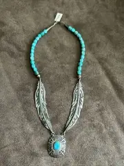 Navajo Turquoise And Sterling Silver Necklace Native American Jewelry 20 Inch