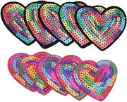 OHPHCALL 10pcs Heart Sequins Appliques for DIY Clothing Patches Durable Craft Accessories for Clothes Bags and Handicrafts Base Mix