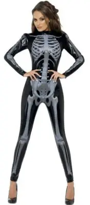 Fever Miss Whiplash Skeleton Catsuit Adult Costume Size Medium