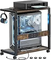JANE EYRE Computer Tower Stand - Adjustable PC Tower Stand with Charging Station CPU Holder with Wheels for Home Office Gaming, Upgraded Large Size 25.9" to 34.9" Height