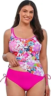 [CUPSHE] Women's Tankini Sets Plus Size Two Piece Swimsuit Scoop Neck Double Straps Adjustable Side Drawstring, Pink/Floral, Medium Plus