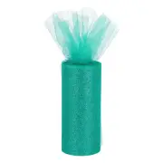 6" 25 Yards Glitter Tulle Ribbon Rolls Netting Fabric Turquoise Blue